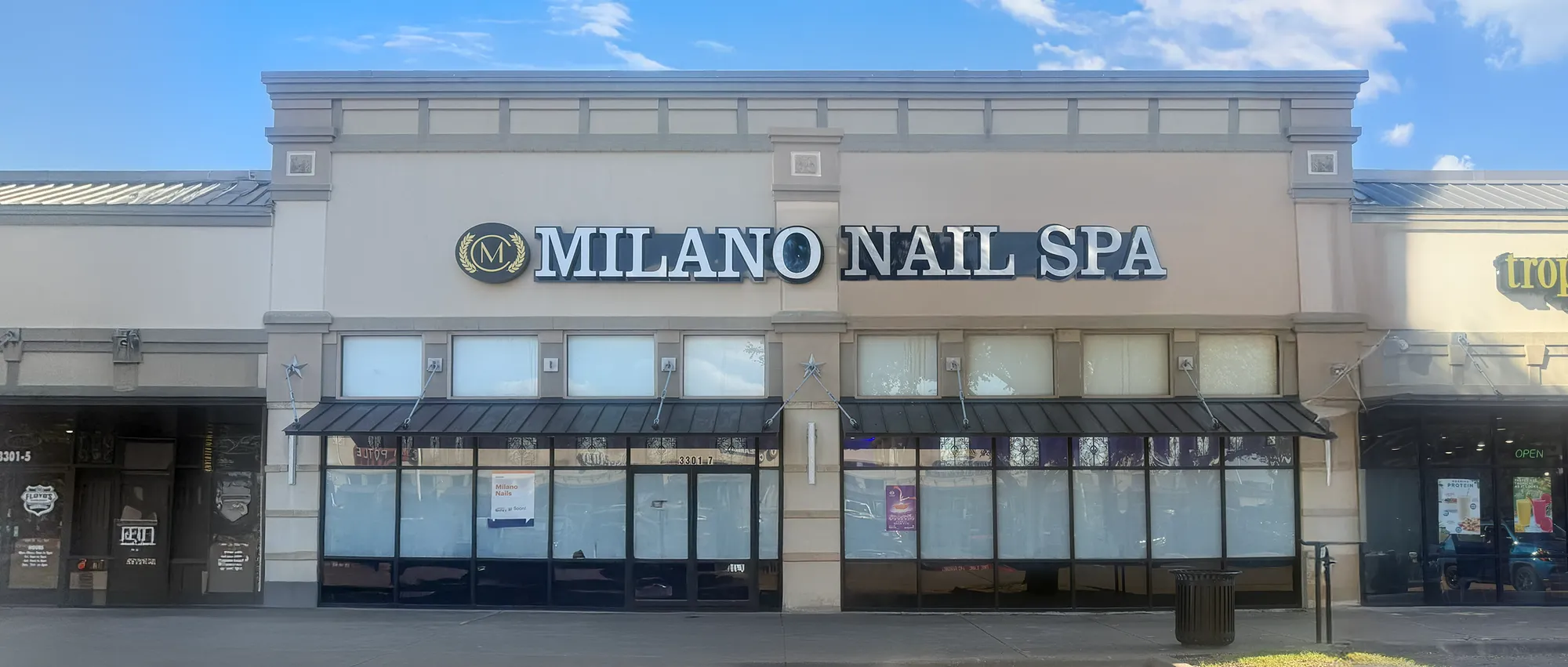 Milano Nail Spa storefront at 3301 Preston Rd, Frisco